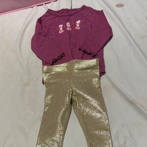 Girls' Pink Ballet Top and Gold Shimmer Leggings Kids Matching Set